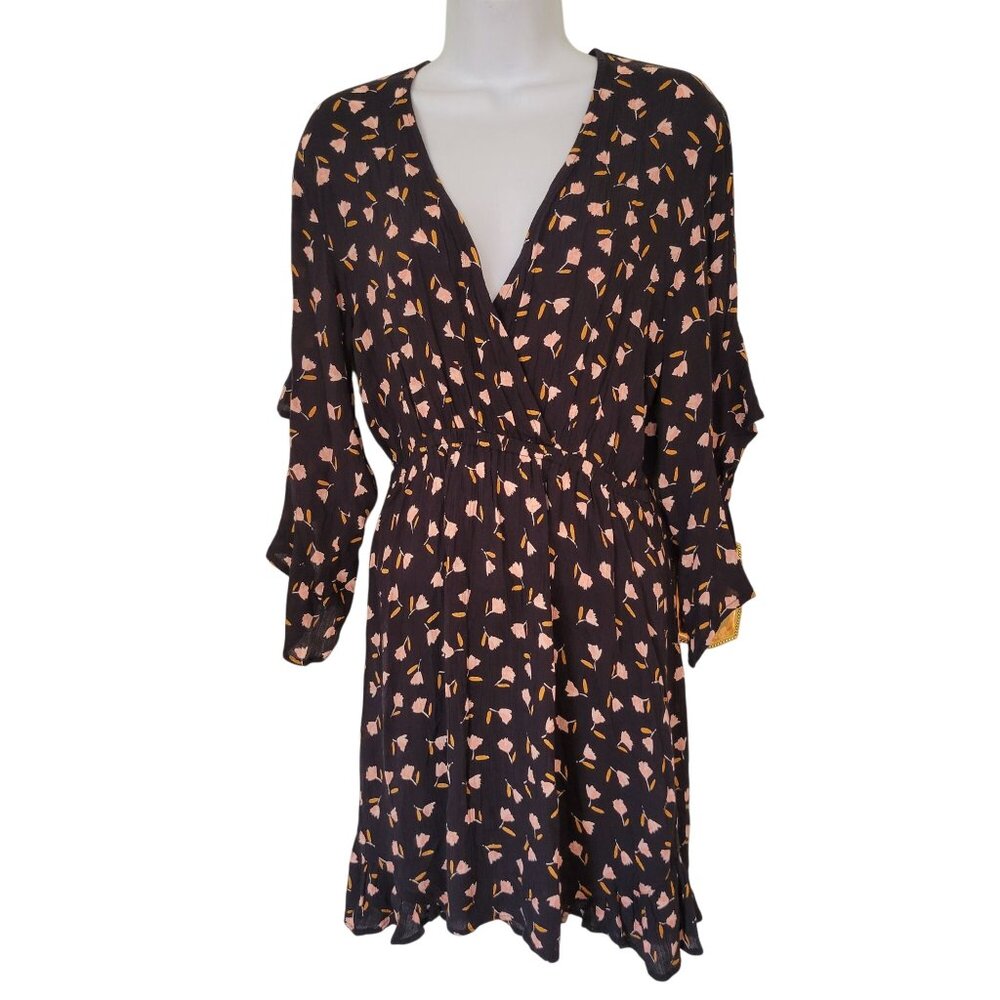 Billabong M LOVE LIGHT Golden Hour Floral Print Mini Dress Ruffled Flounce Sleev